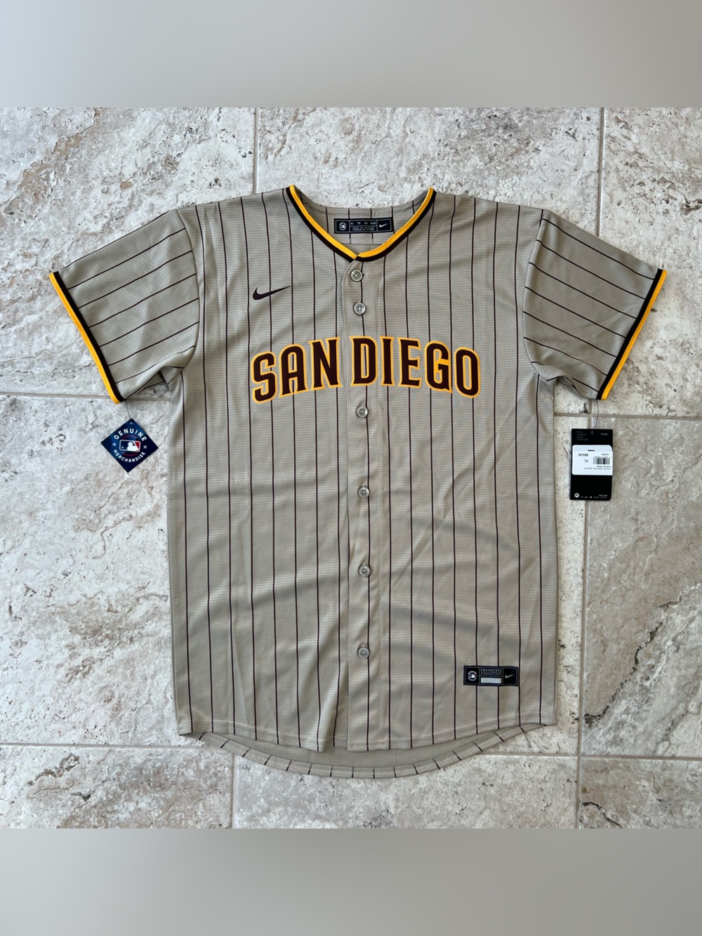 Nike NWT MLB San Diego Padres 2020 Youth Road Alt Pinstripe Jersey, Tan, XL - Picture 9 of 9
